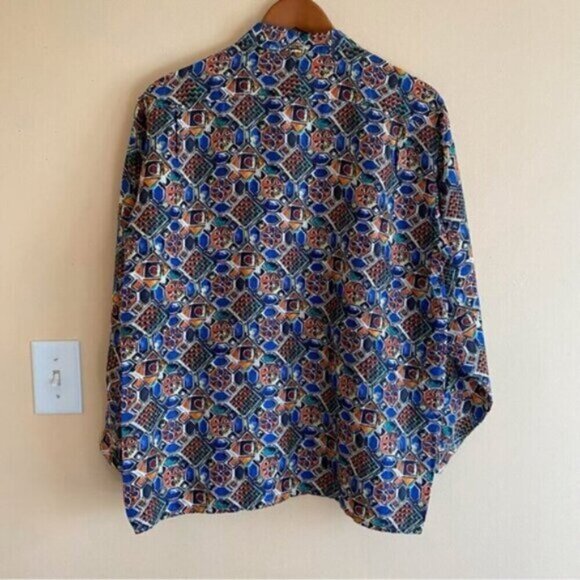 Daniel Hechter 100% Silk Geometric Print Blouse Woman Medium Dopamine Old Money - Picture 3 of 15